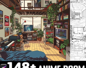 148+ Anime Room Procreate Brush Set | Stamps For Procreate | Instant Digital Download
