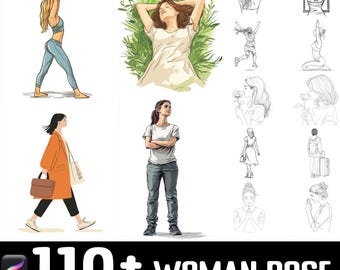 128+ Woman Pose Procreate Brush Set | Stamps For Procreate | Instant Digital Download