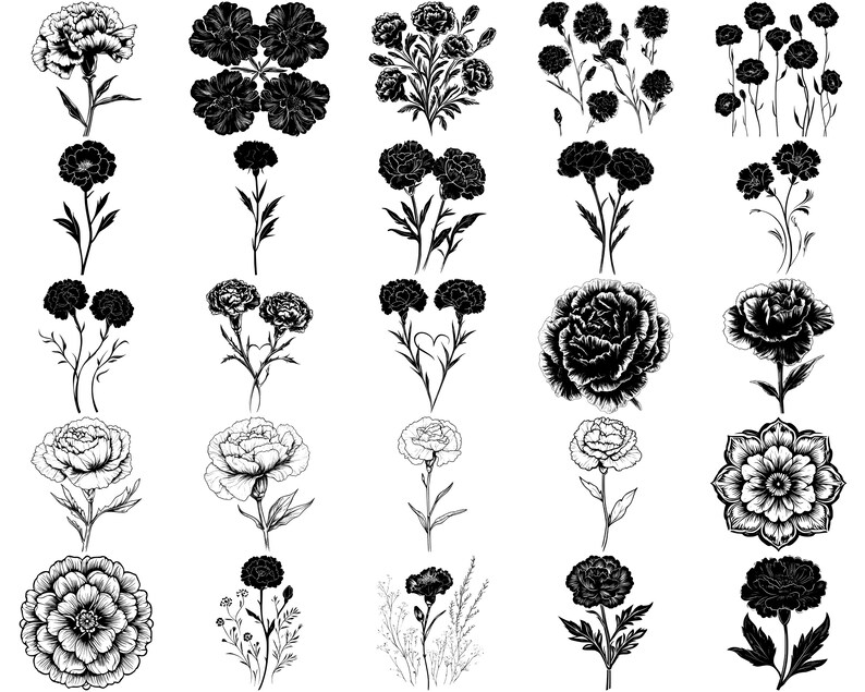 Carnation Flower SVG Bundle, Set of 100, Instant Digital Download Svg ...