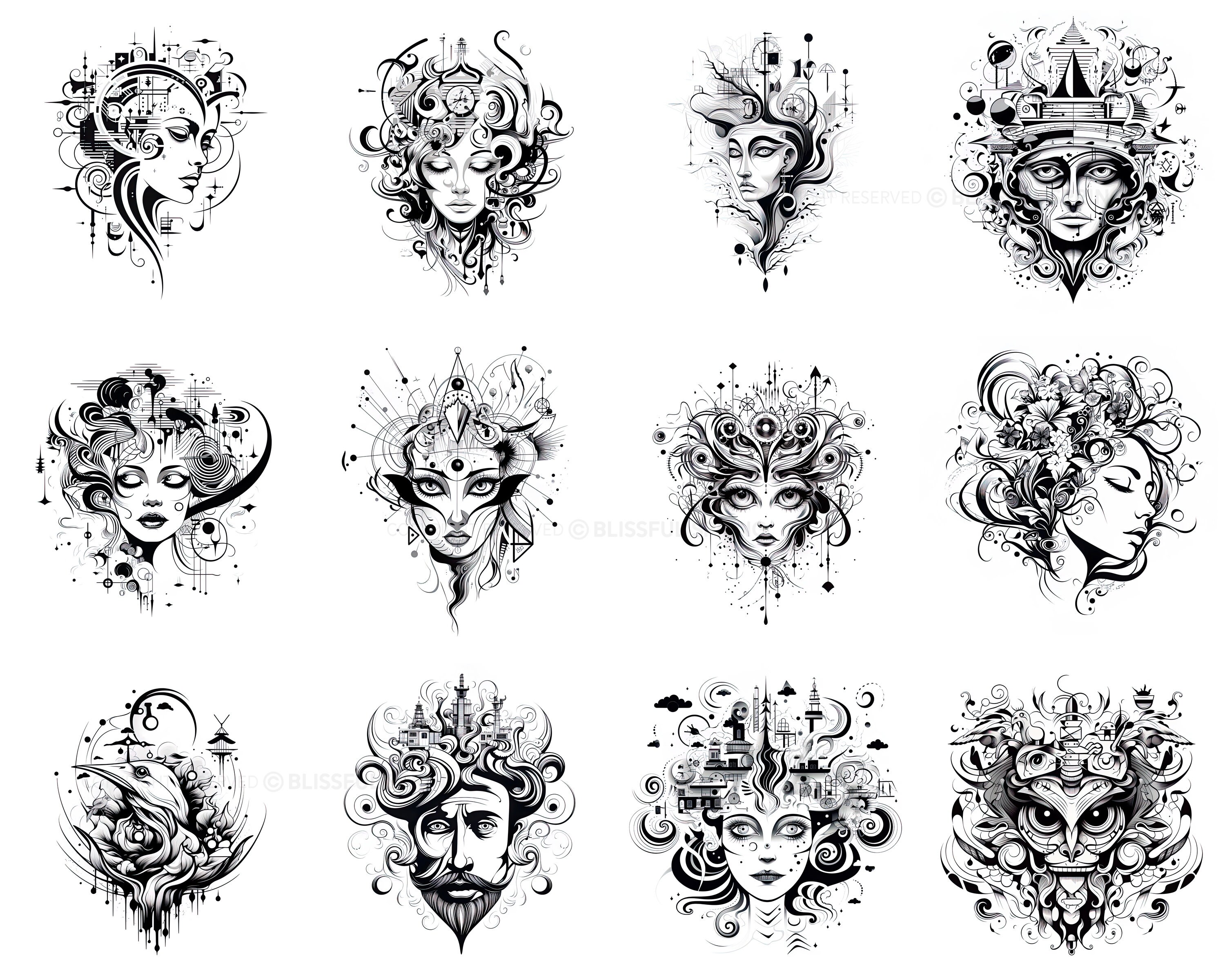 100+ Surrealism Tattoo Procreate Brush Set | Unique Tattoo Style Stamp ...