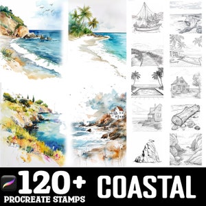 100+ Coastal Scene Procreate Brush Set | Procreate Stamp Brushes | Instant Digital Download