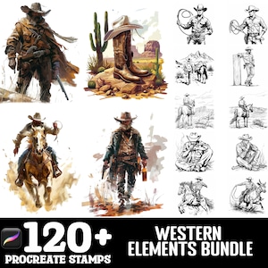 128+ Western Elements  Procreate Brush Set | Stamps For Procreate | Instant Digital Download
