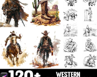 128+ Western Elements  Procreate Brush Set | Stamps For Procreate | Instant Digital Download