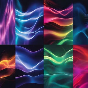 May include: Abstract digital art with a grid pattern and wavy lines in various colors, including purple, blue, red, yellow, green, and pink.