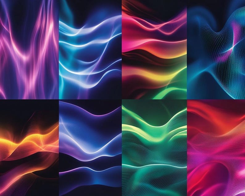 May include: Abstract digital art with a grid pattern and wavy lines in various colors, including purple, blue, red, yellow, green, and pink.