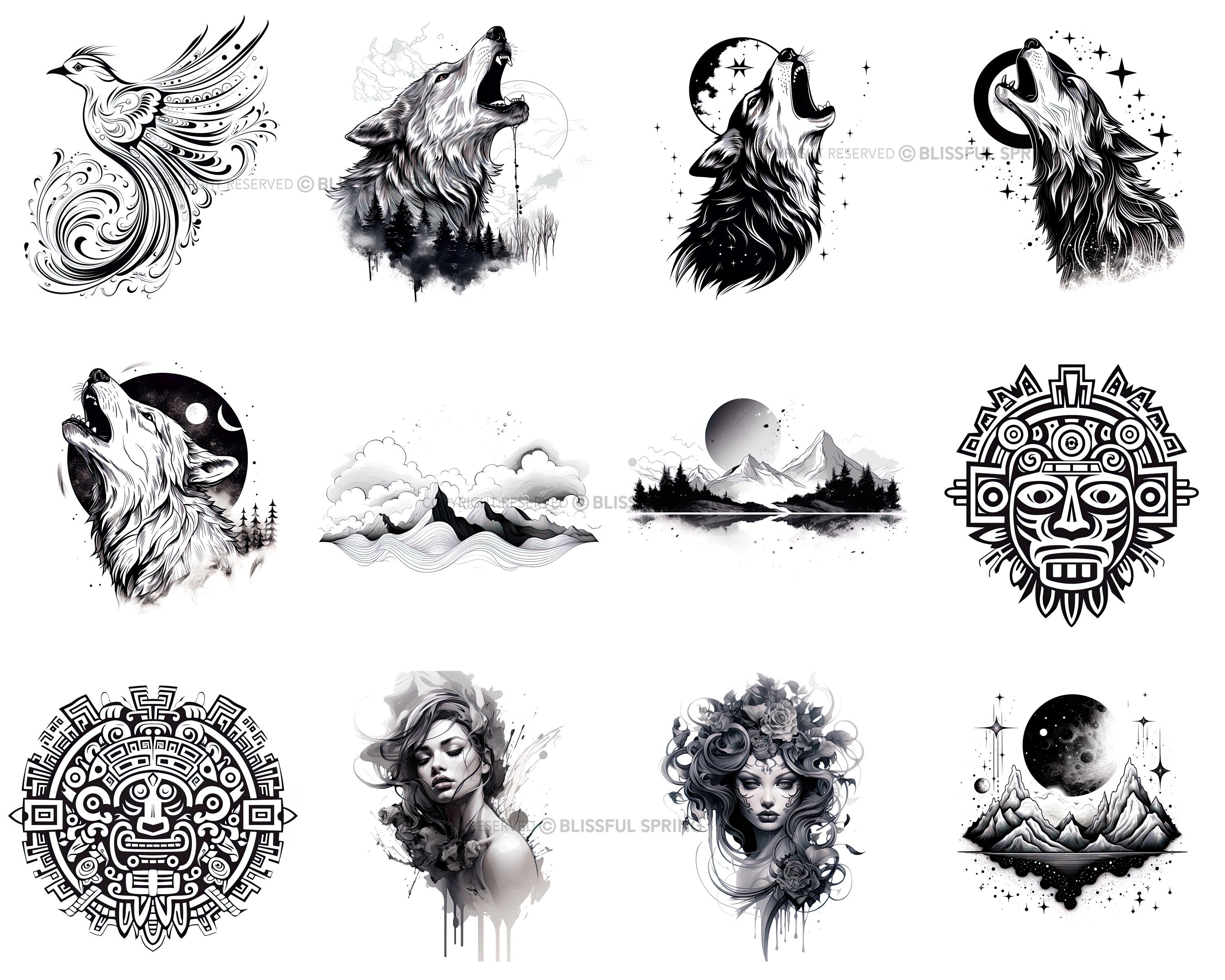 100+ Blackwork Tattoo Procreate Brush Set | Unique Tattoo Style Stamp ...