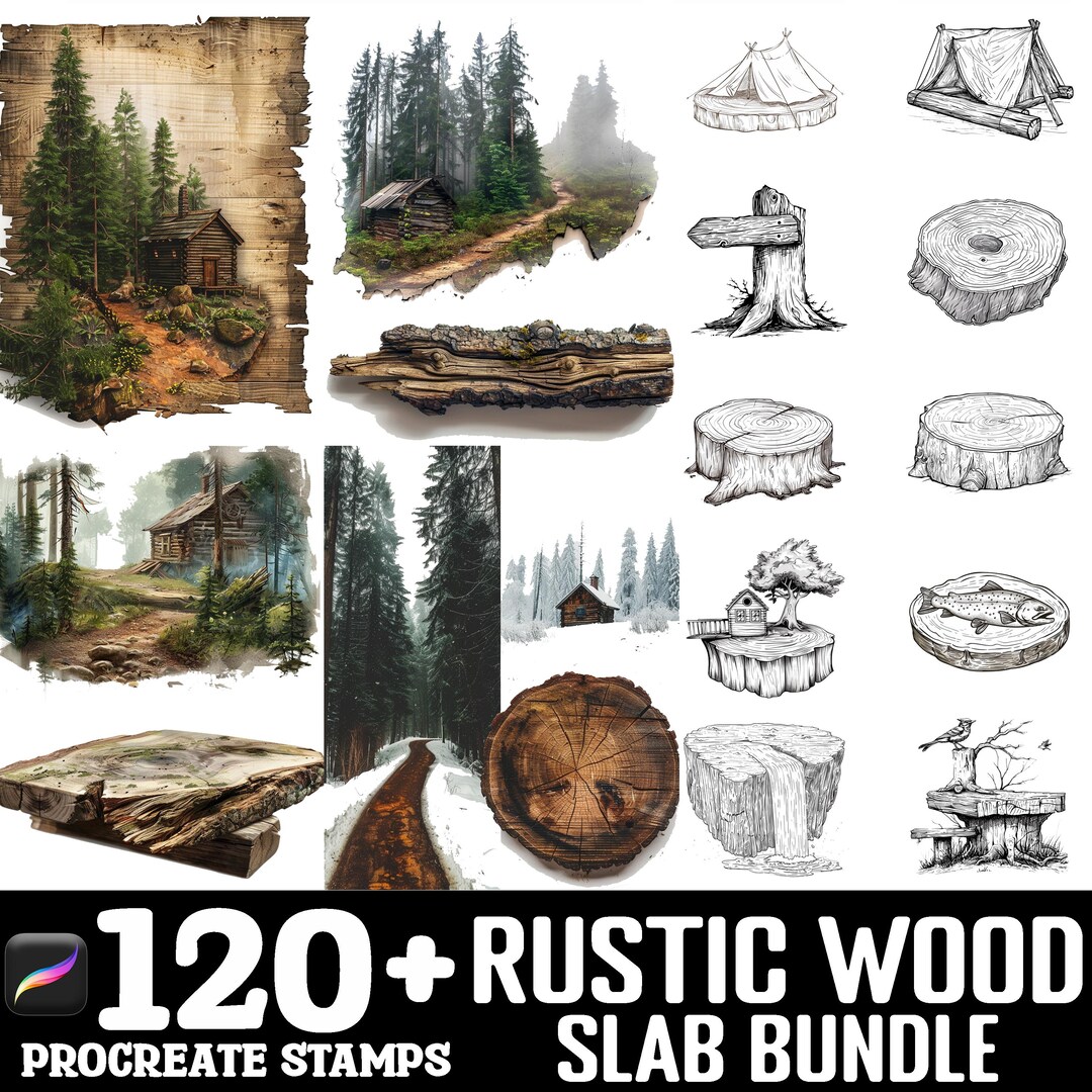 128+ Rustic Wood Slab Procreate Brush Set | Stamps for Procreate ...