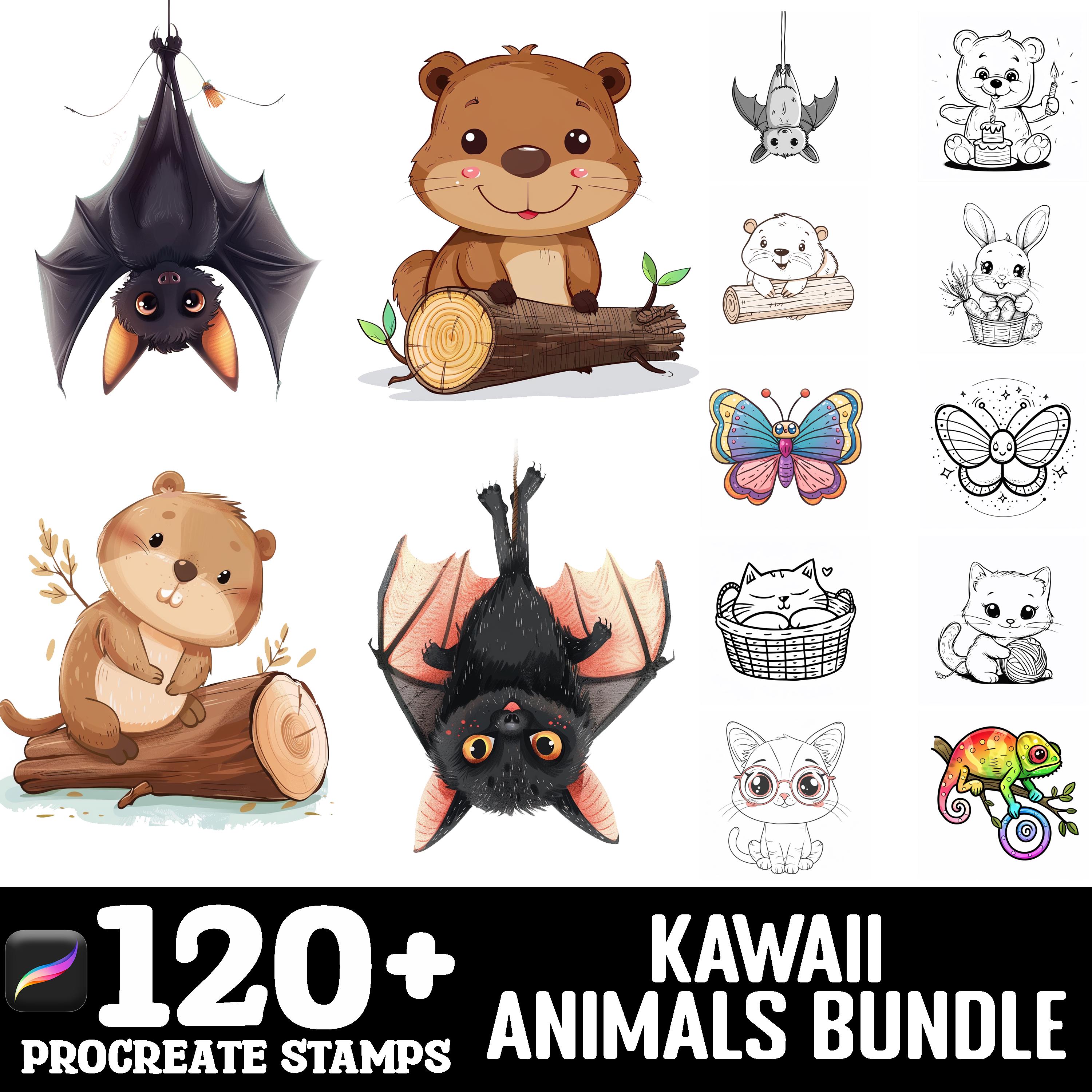 150+ Kawaii Animals Procreate Brush Set | Stamps for Procreate ...