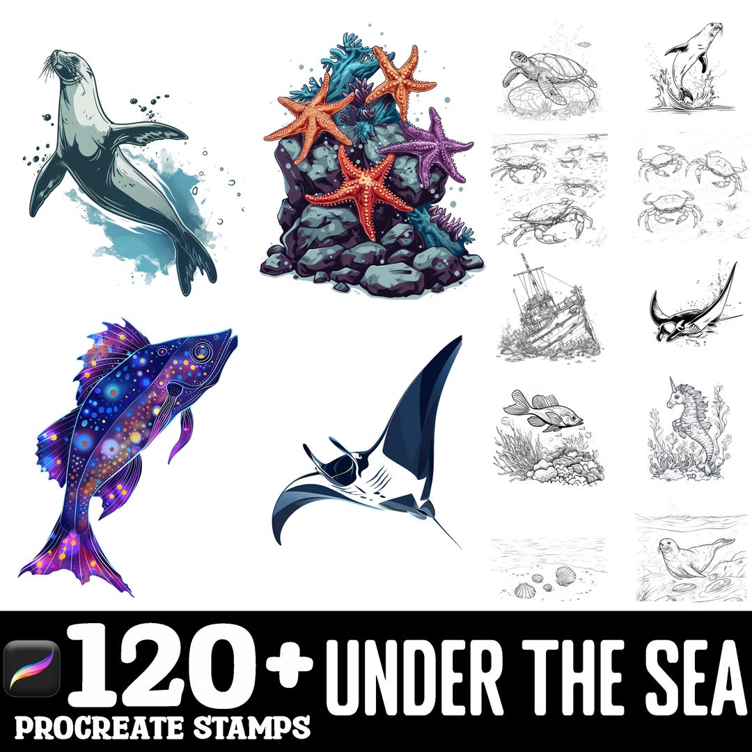 100+ Under the Sea Procreate Brush Set | Procreate Stamp Brushes ...