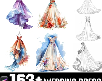 153+ Set di pennelli per abiti da sposa Procreate / Timbri per Procreate / Download digitale istantaneo