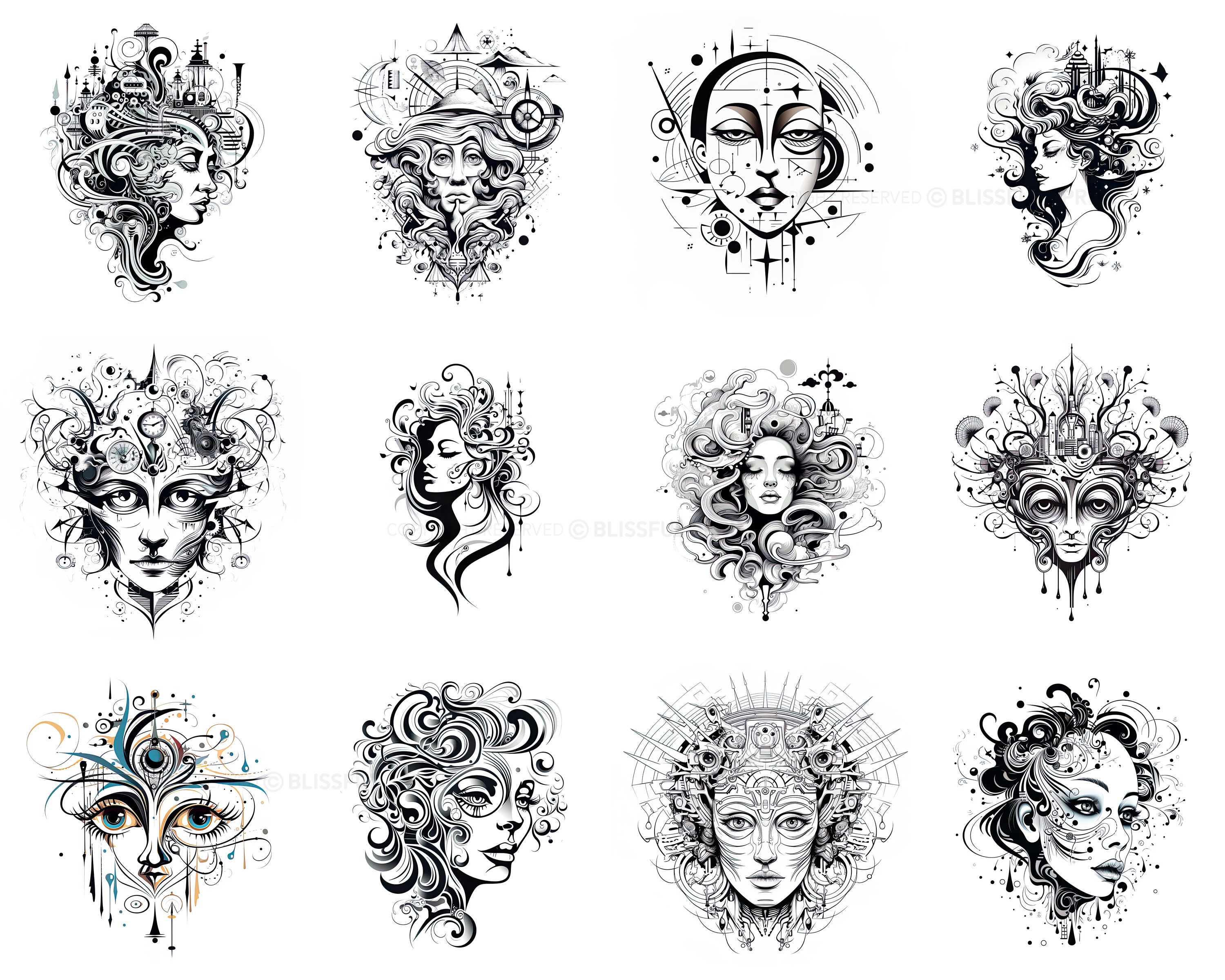 100+ Surrealism Tattoo Procreate Brush Set | Unique Tattoo Style Stamp ...