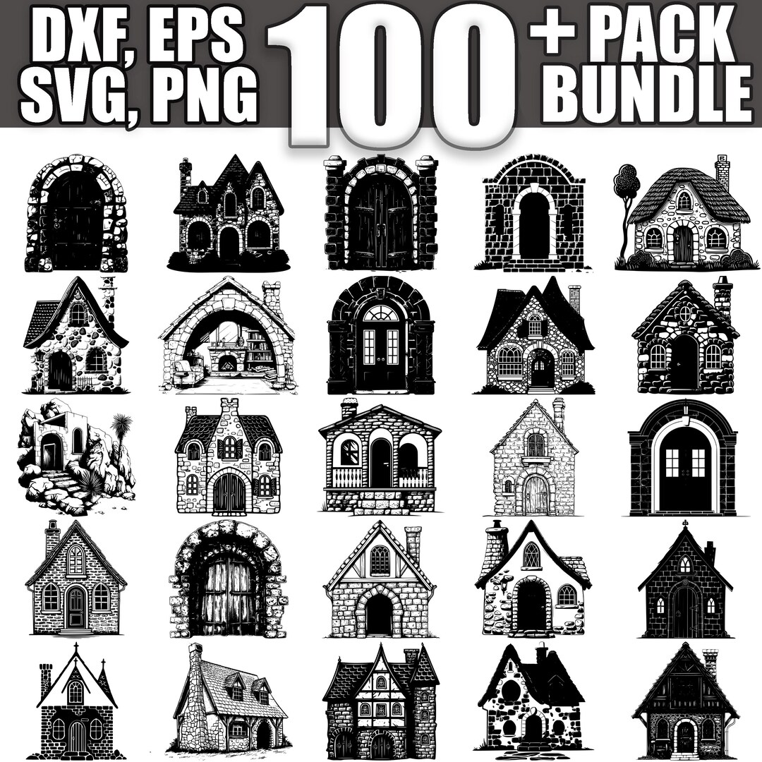 Medieval Arched House SVG Bundle: 100 Ancient Stone House Designs ...