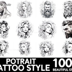 100+ Portrait Tattoo Procreate Brush Set | Unique Tattoo Style Stamp ...