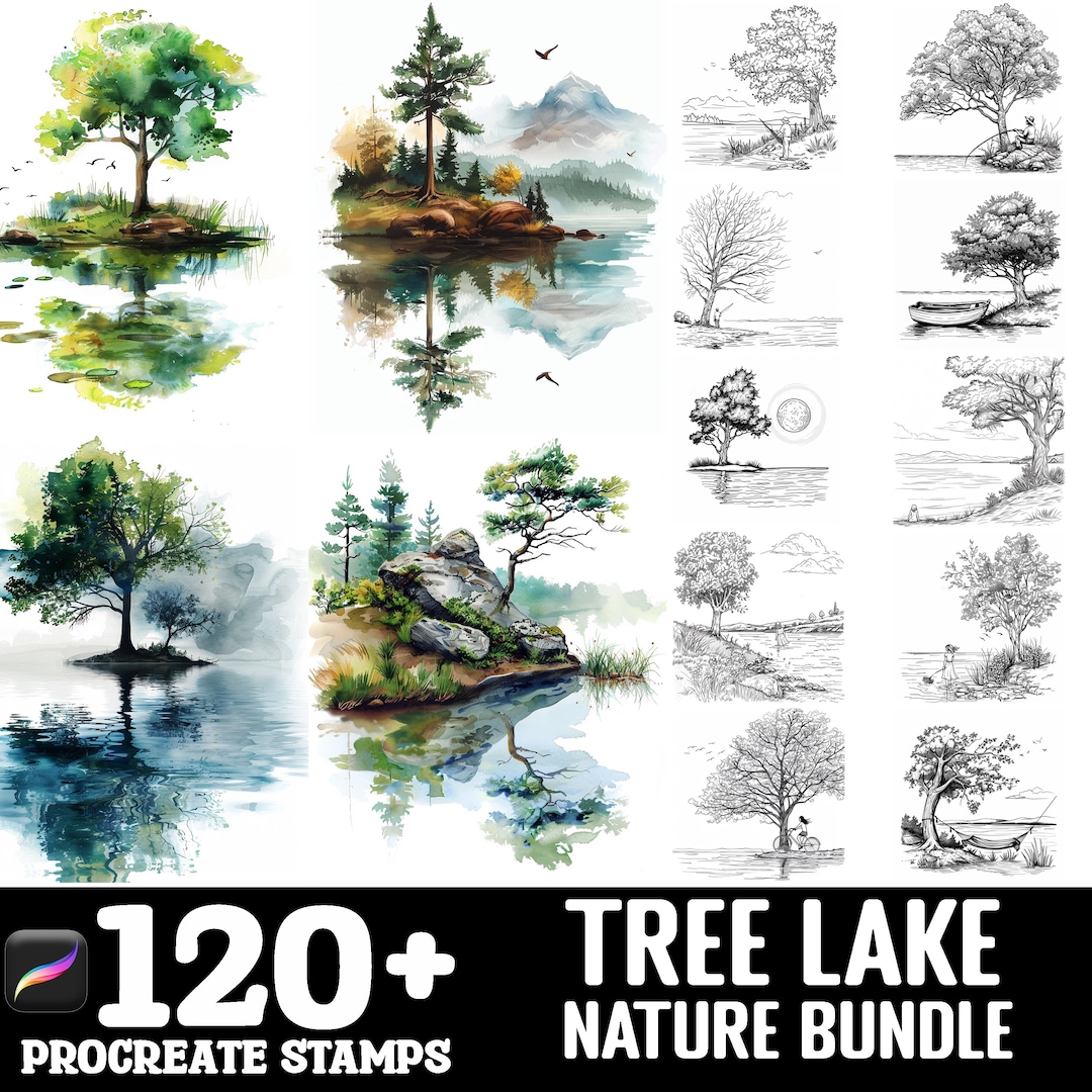 128+ Tree Lake by Nature Procreate Brush Set | Stamps for Procreate ...