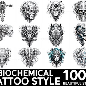 100+ Biochemisches Tattoo Procreate Pinsel Set | Einzigartige Biochemische Tattoo Stempel Pinsel | Sofortiger digitaler Download