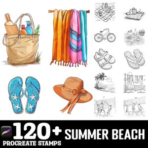 100+ Summer Beach Brush Set | Procreate Stamp Brushes | Instant Digital Download