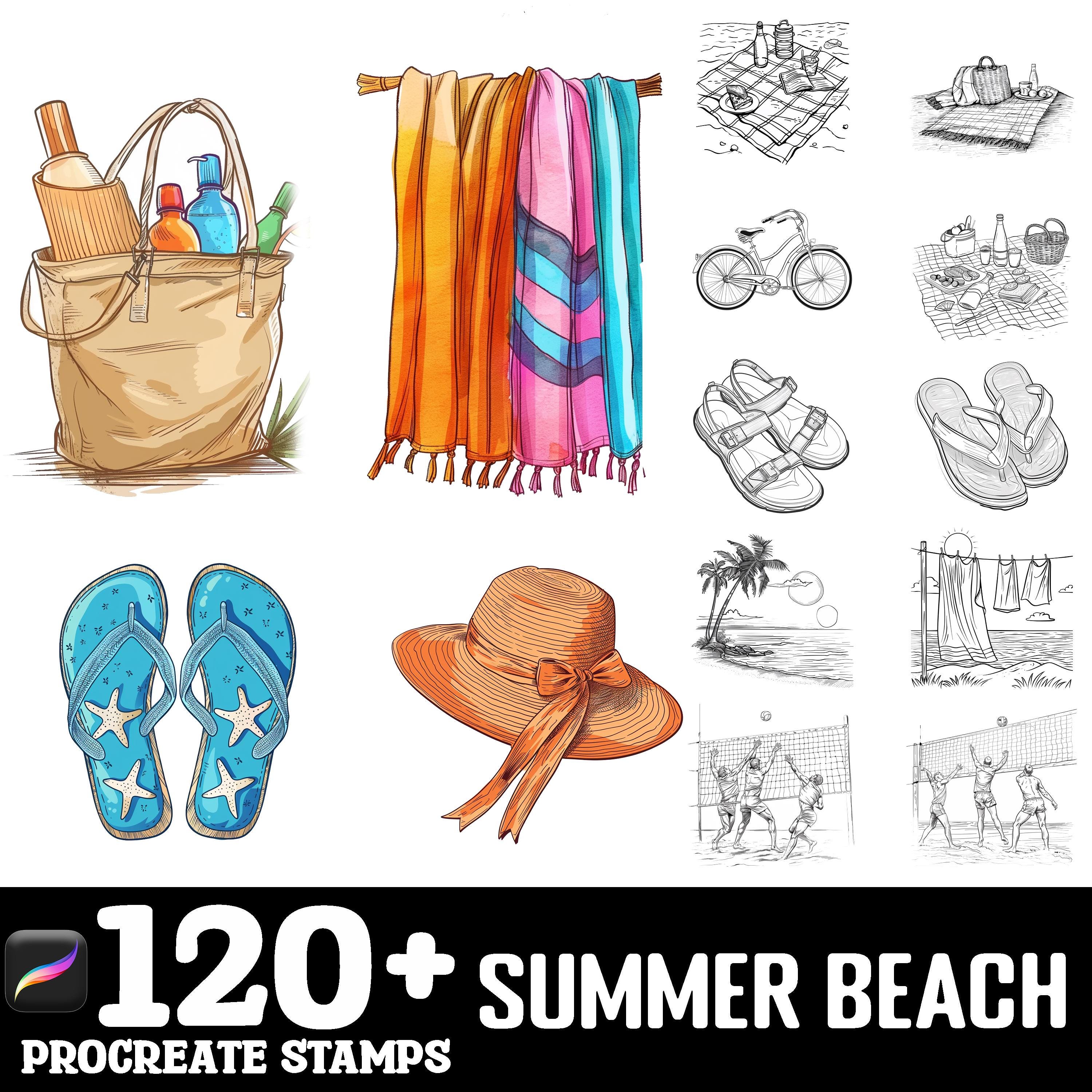 100+ Summer Beach Brush Set | Procreate Stamp Brushes | Instant Digital ...