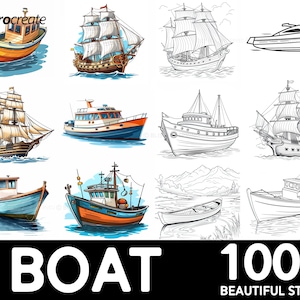100+ Boat Procreate Brush Set | Unique Realistic Boat Stamp Brushes | Instant Digital Download