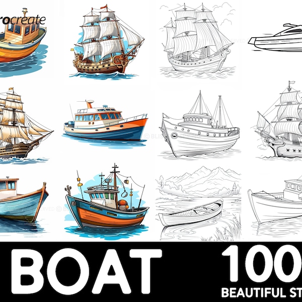 Más de 100 pinceles para procrear barcos / Pinceles únicos y realistas para sellos de barcos / Descarga digital instantánea