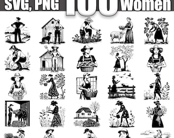Boer vrouw SVG-bundel, set van 100, instant digitale download svg png dxf eps
