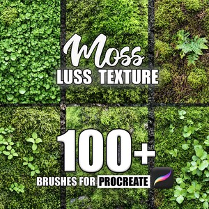 May include: A set of 100+ digital moss texture brushes for Procreate. The brushes are designed to create realistic moss textures for digital art and design.