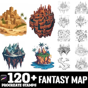 Plus de 100 pinceaux Fantasy Map Procreate | Pinceaux pour tampon Procreate | Téléchargement numérique instantané