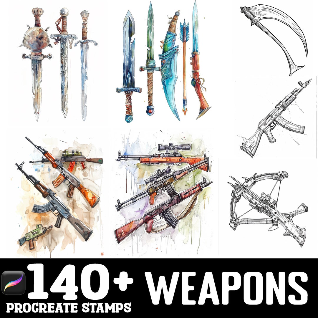140+ Weapons Procreate Brush Set | Stamps for Procreate | Instant ...