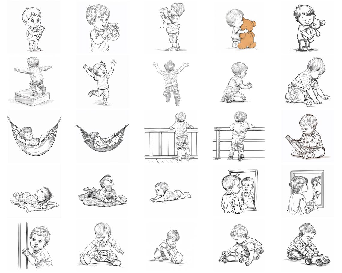 128+ Toddler Pose Procreate Brush Set | Stamps for Procreate | Instant ...