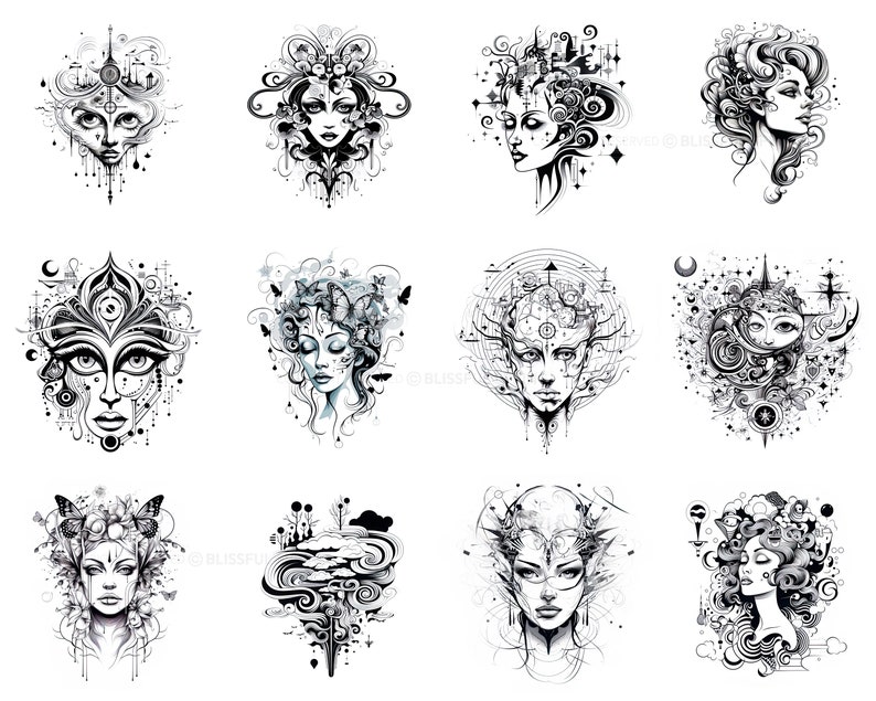 100+ Surrealism Tattoo Procreate Brush Set | Unique Tattoo Style Stamp ...