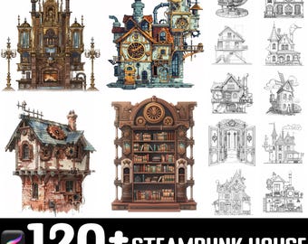100+ Steampunk House Procreate Brush Set | Procreate Stamp Brushes | Instant Digital Download