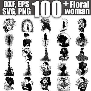 Floral Woman SVG Bundle, Set of 100, Instant Digital Download svg png dxf eps