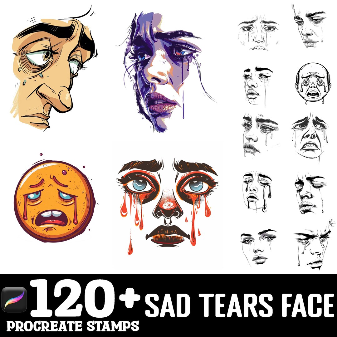 100+ Sad Tears Face Procreate Brush Set | Procreate Stamp Brushes ...