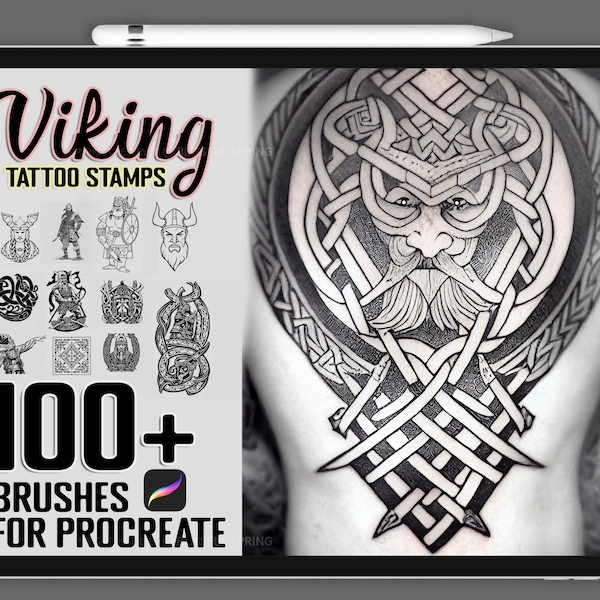 100 Viking Tattoo Procreate Brushes, Celtic and Viking Runes,Nordic Scandinavian Tattoo Stencil, Warrior essentials Digital Tattoo Stamp