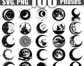 Moon Phases SVG Bundle, Set of 100, Instant Digital Download svg png dxf eps