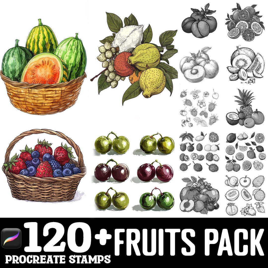 100+ Fruits Pack Procreate Brush Set | Procreate Stamp Brushes ...