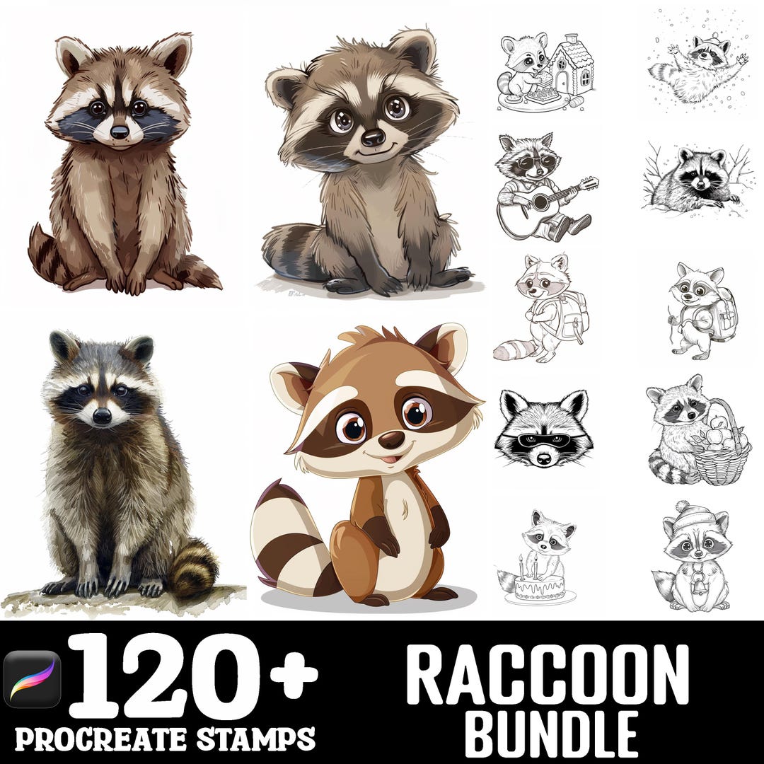 128+ Raccoon Procreate Brush Set | Stamps for Procreate | Instant ...