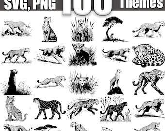 Cheetah SVG Bundle, Set of 100, Instant Digital Download svg png dxf eps