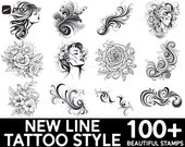 Line Art Tattoo Procreate Brush Set: 100+ Style Stamps (Digital Download)