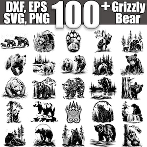 Grizzlybjörn SVG-paket, set med 100, direkt digital nedladdning svg png dxf eps