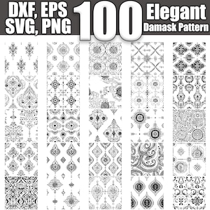 May include: A collection of 20 black and white damask patterns. The patterns are intricate and detailed, and they would be perfect for use in a variety of design projects.