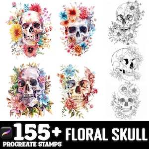 151+ Floral Skull Procreate Brush Set | Stamps For Procreate | Instant Digital Download