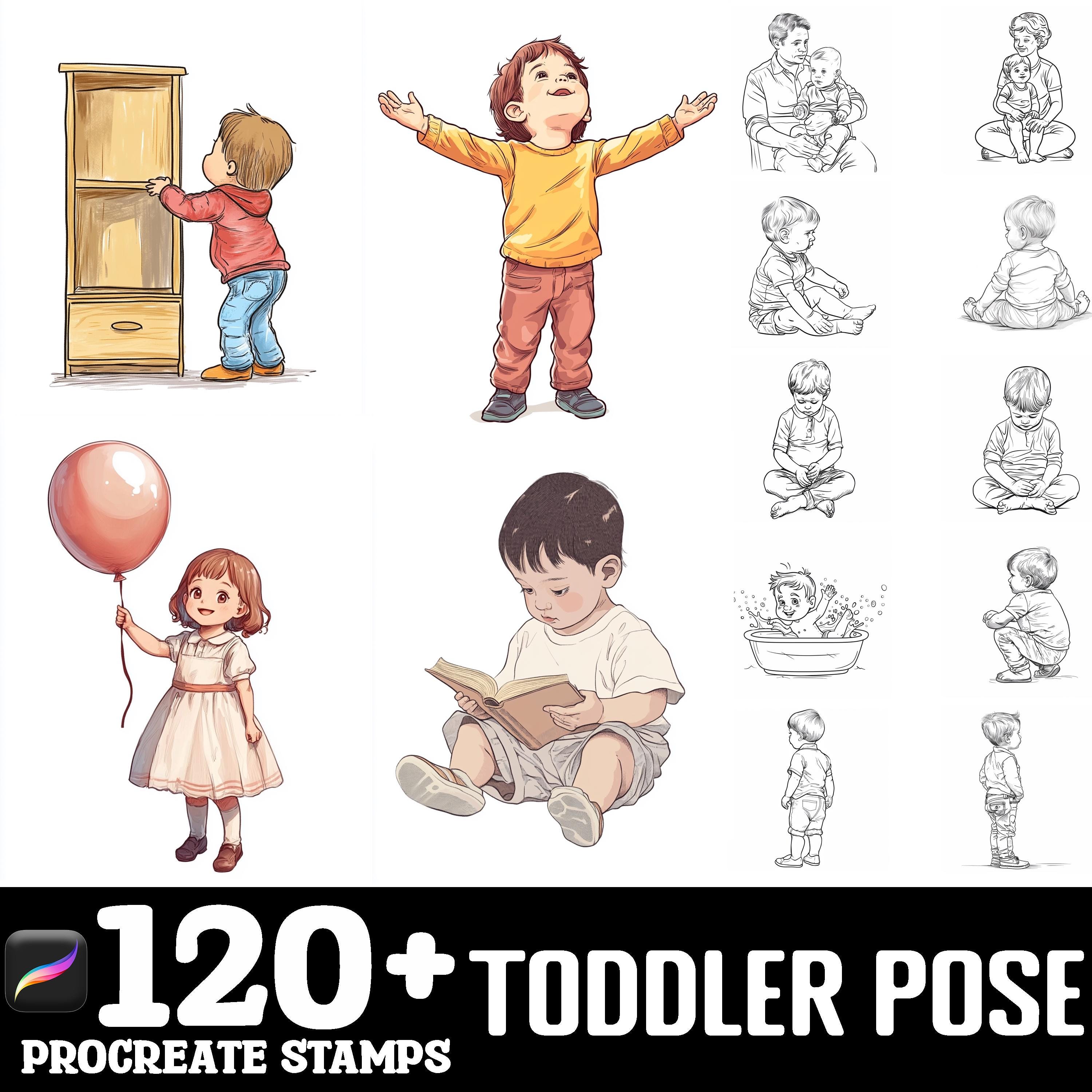 128+ Toddler Pose Procreate Brush Set | Stamps for Procreate | Instant ...
