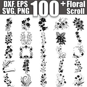 May include: A collection of 100+ black and white floral scroll designs. The designs are intricate and detailed, and they would be perfect for use in scrapbooking, card making, or other crafting projects.