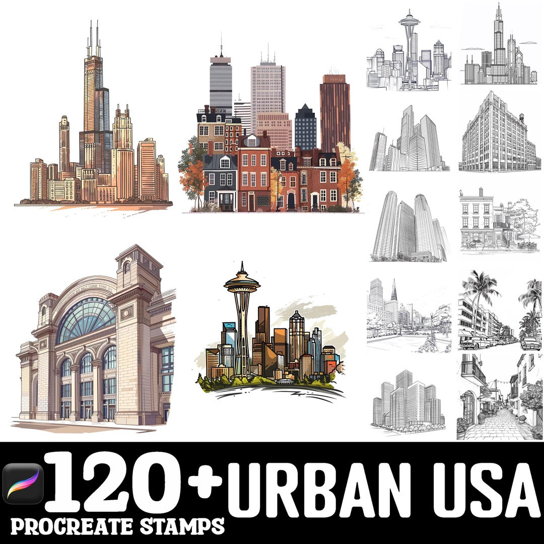 100+ Urban USA Procreate Brush Set | Procreate Stamp Brushes | Instant ...