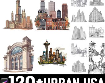 100+ Urban USA Procreate Brush Set | Procreate Stamp Brushes | Instant Digital Download