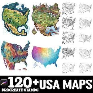 100+ US Maps Procreate Pinselset | Procreate Stempel | Sofortiger digitaler Download