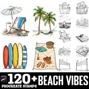 100+ Beach Vibes Procreate Brush Set | Procreate Stamp Brushes | Instant Digital Download