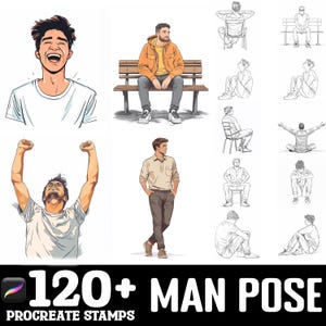 128+ Man Pose Procreate Brush Set | Stamps For Procreate | Instant Digital Download