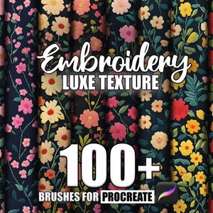 Embroidery Pattern Procreate Brushes: 100+ Seamless Texture Brush Set (Instant Download)