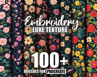 Embroidery Pattern Procreate Brushes: 100+ Seamless Texture Brush Set (Instant Download)
